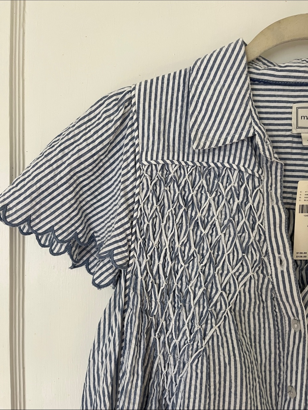 Anthropologie Maeve scalloped swing top blue stripe nwt small - Picture 6 of 10